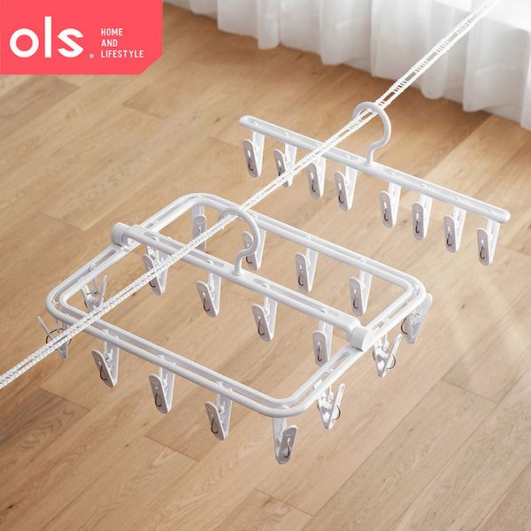 OLS Plastic Hanger Multi-Clip Windproof Thickened Drying Balcony Baby Socks Underwear Rack