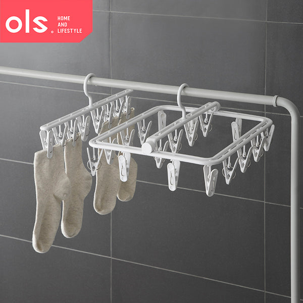 OLS Plastic Hanger Multi-Clip Windproof Thickened Drying Balcony Baby Socks Underwear Rack