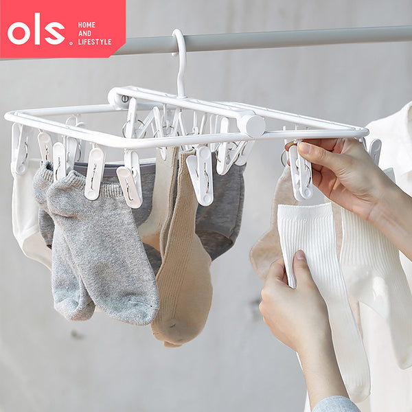 OLS Plastic Hanger Multi-Clip Windproof Thickened Drying Balcony Baby Socks Underwear Rack