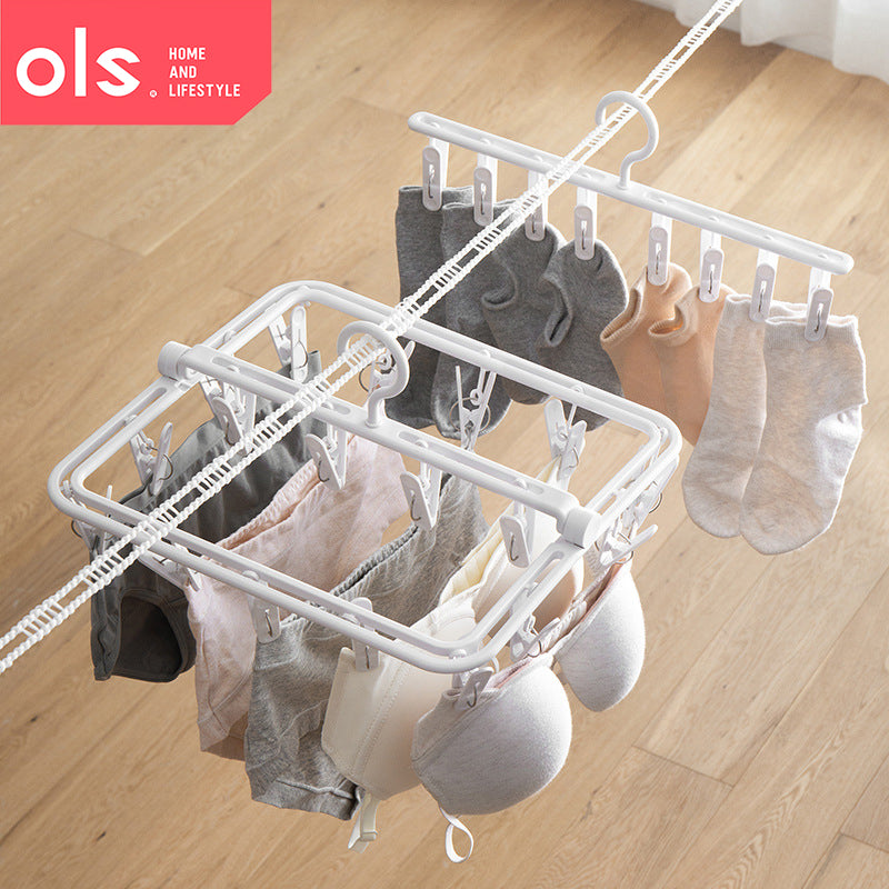 OLS Plastic Hanger Multi-Clip Windproof Thickened Drying Balcony Baby Socks Underwear Rack