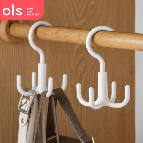 OLS Multifunctional Hanger Rotatable Multi-Hook 360-degree Rotating Cabinet Wardrobe 4 Hook