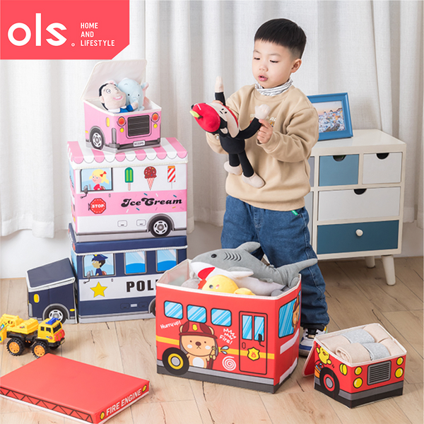 OLS Storage Box Kids Stool Ottoman Foldable Storage Box Storage Car Children Kids