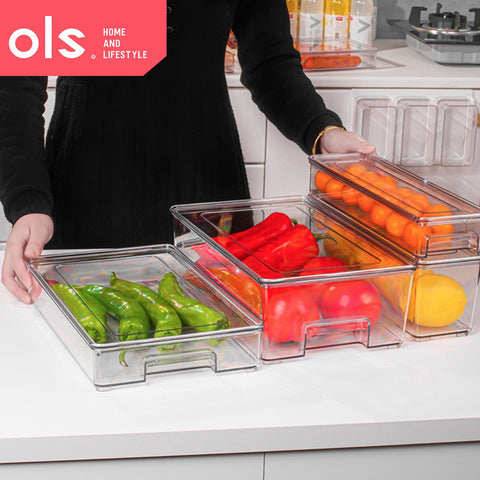 Acrylic Kitchen Fridge Organizer Box with Lid Pantry Countertop Storage Bin Vegetable Container