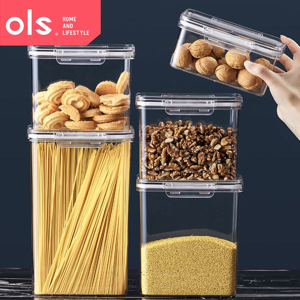 OLS Dry Food Flour Container Airtight Cookies Pasta Candy Canister Transparent Jar PET Plastic