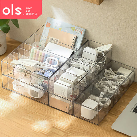 Transparent Data Cable Charger Cable Organizer Box Stackable Office Supplies Desktop Drawer Storage Organizer