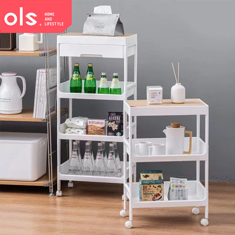 3 Layers Kitchen Utility Organizer Storage Bedroom Bathroom Shelves Rack Trolley with Drawer