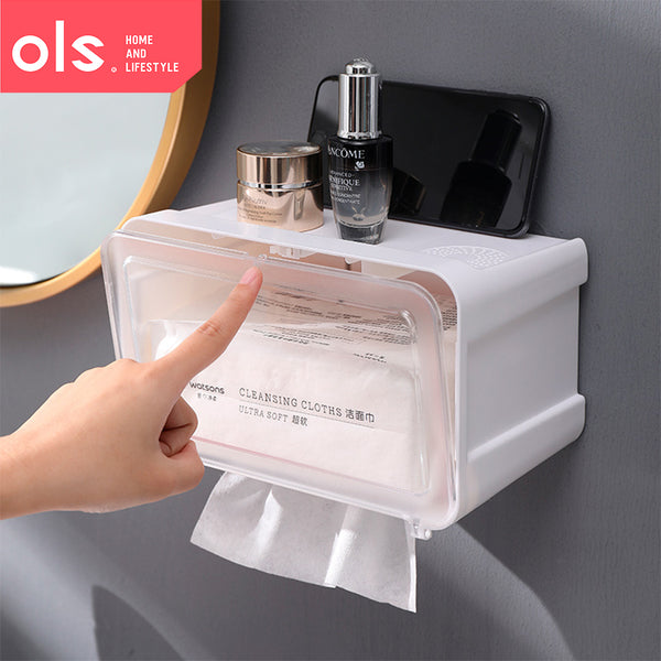 Adhesive Wall Mounted Bathroom Toilet Tissue Paper Wet Wipes Storage Box