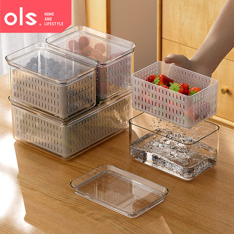 Refrigerator Organizer Drainer Bins Stackable Fridge Food Meat Vegetable Fresh Keeping Storage Box