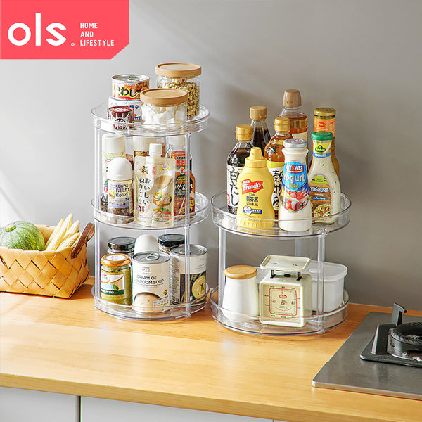 1/2 Tier Rotating Organizer Spice Condiments Lazy Susan 360° Rotary Storage Tray Pantry Kitchen