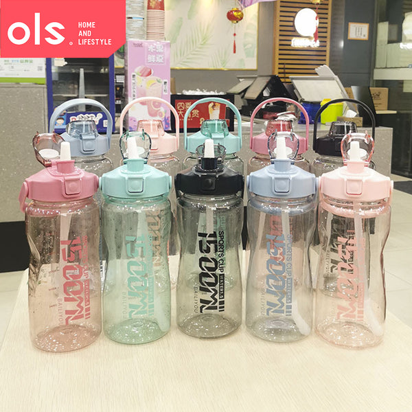 2L Large Capacity Sports Outdoor Water Juice Drinking Bottle with Straw