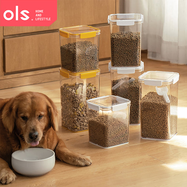 Transparent Large Capacity Grains Rice Pasta Airtight Dried Food Pet Food Storage Box with Scooper