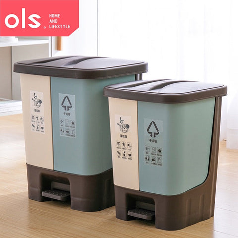 Wet and Dry Kitchen Trash Waste Garbage Segregation Trash Bin With Cover Pedal