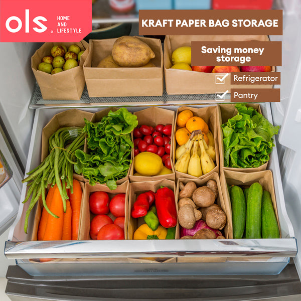 Refrigerator Kraft Paper Bag Pantry Vegetables Bread Oil-Poof Sub-Packaging Paper Storage Bag