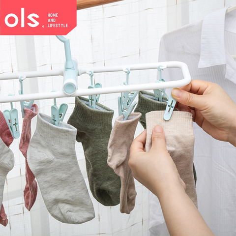 Simple Foldable Drying Rack Home Transported Nordic-Style With 10 Clips Underwear And Sock Hanger