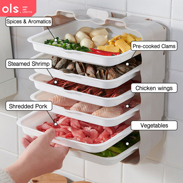 Wall Mount Meal Preparation Storage Rack Multi-Layers Kitchen Space Saving Food Drawer Style