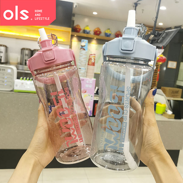 2L Large Capacity Sports Outdoor Water Juice Drinking Bottle with Straw