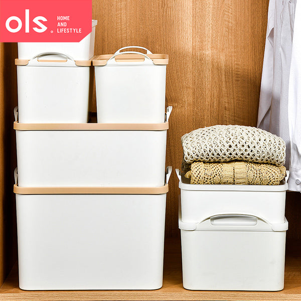 Japanese Style Multifunctional Storage Shelf Organizer Plastic Container Box With Lid Handle