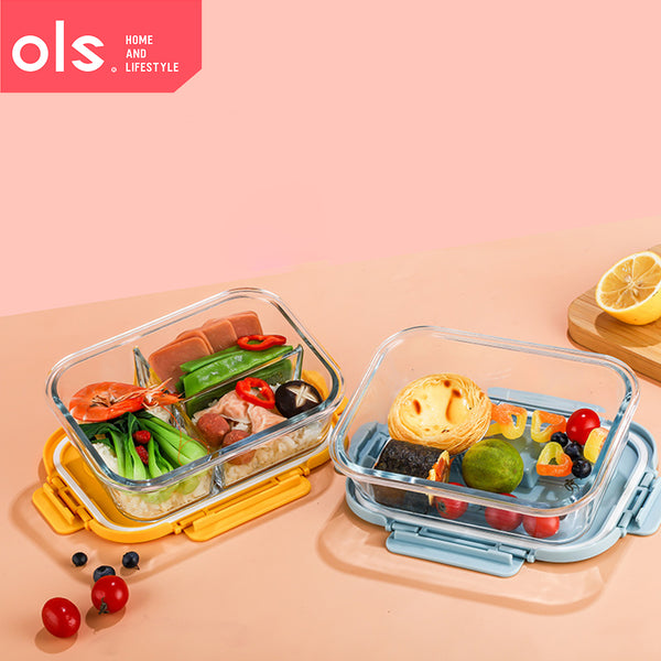 Glass Food Keeper Airtight Leakproof Crisper Microwaveable Oven Safe Lunch Box Bento with Spoon Fork