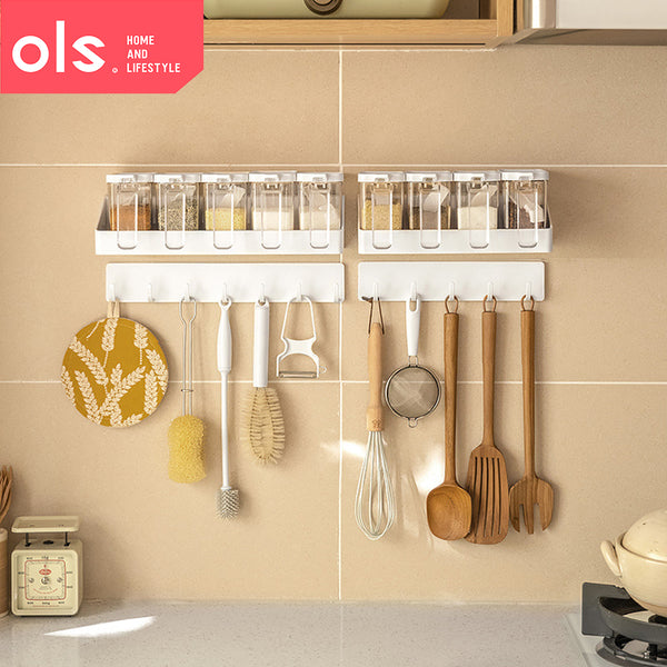 Japanese Style Kitchen Bathroom Wall Mounted Spice Rack Condiments Shelf Nail-Free Wall Storage Rack