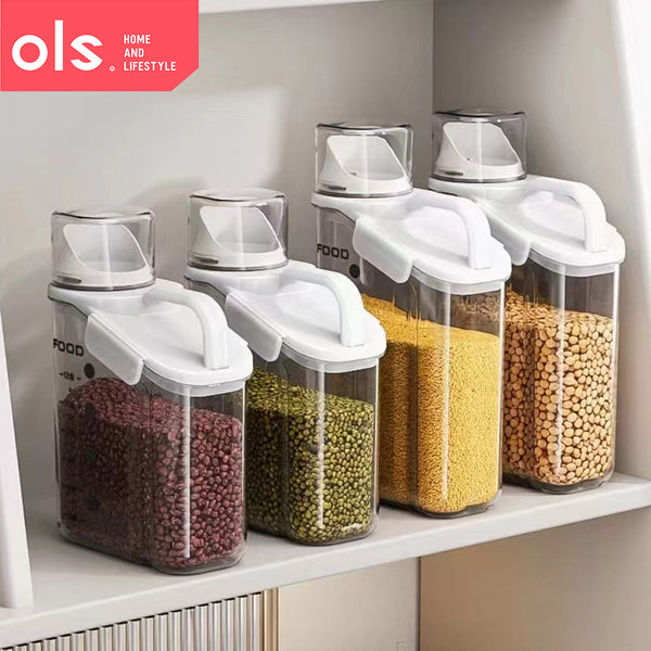 OLS Grain Rice Container Dried Food Cereal Flour Storage Dispenser Moist-proof Airtight w/ scale storage