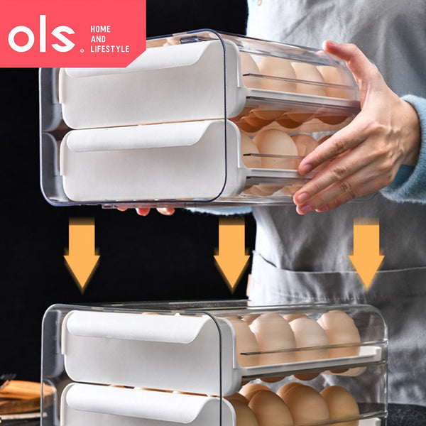 32 Grids Egg Container Stackable Double Layer Refrigerator Egg Storage Organizer Box Tray