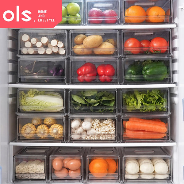 Drawer Type Fridge Organizer with Drainer Vegetable Fruit Storage Bin Kitchen Food Container Box