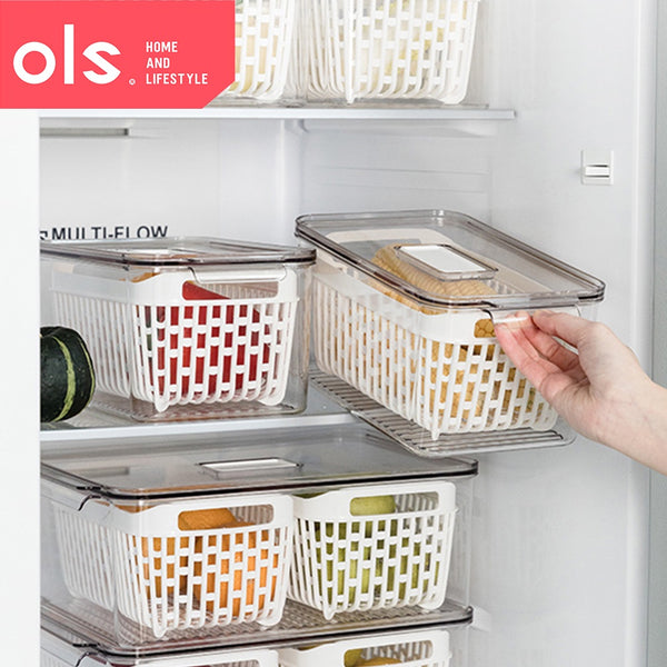 Acrylic Fridge Organizer with Strainer/Divider Vegetable Fruit Keep Fresh Container Freezer Safe