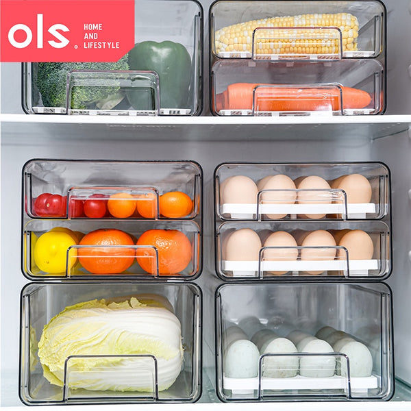 Food Storage Stackable Drawer Style Refrigerator Organizer Removable Drain Tray Fruit Vegetable