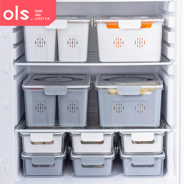 OLS Multi-compartment Refrigerator Storage Food Vegetable Drain Storage Organizer Box with Handle