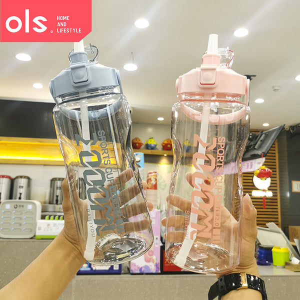 2L Large Capacity Sports Outdoor Water Juice Drinking Bottle with Straw