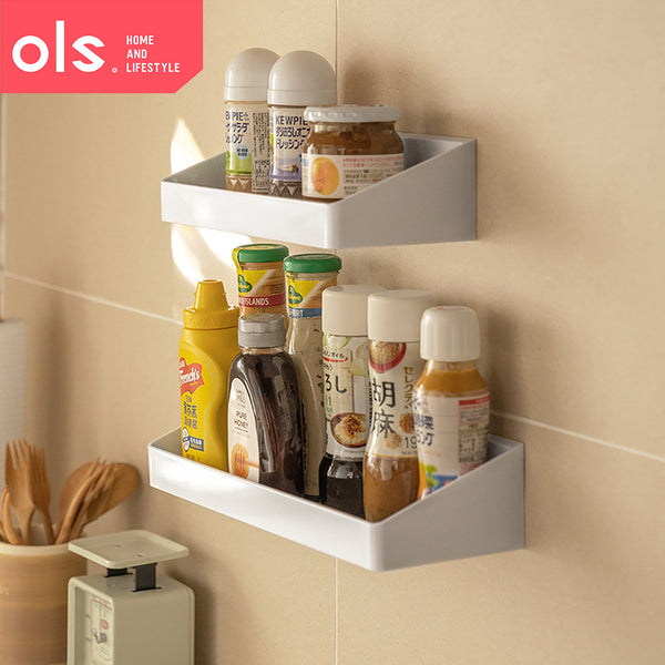 Japanese Style Kitchen Bathroom Wall Mounted Spice Rack Condiments Shelf Nail-Free Wall Storage Rack