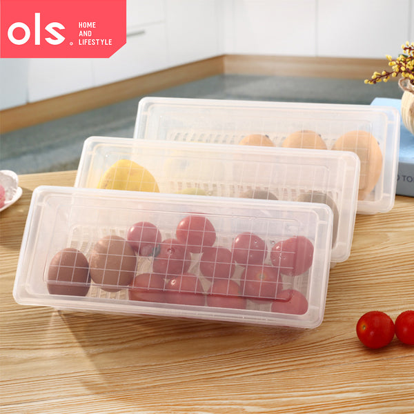 OLS Kitchen Refrigerator Fruit Fish Food Keeper Freezer Storage Box Fridge Organizer with Drainer