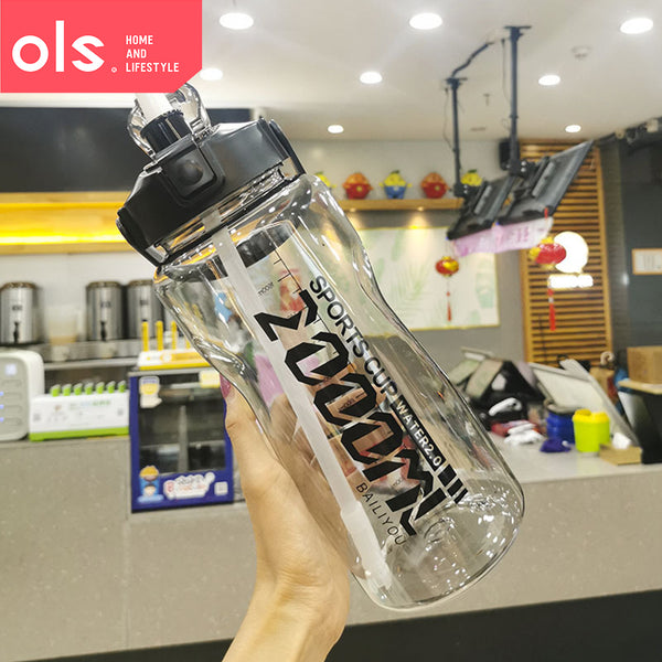 2L Large Capacity Sports Outdoor Water Juice Drinking Bottle with Straw