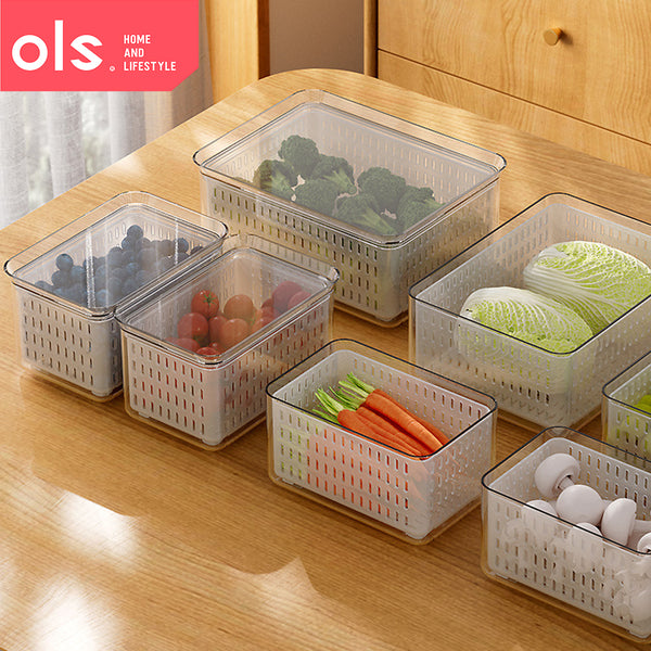 Refrigerator Organizer Drainer Bins Stackable Fridge Food Meat Vegetable Fresh Keeping Storage Box