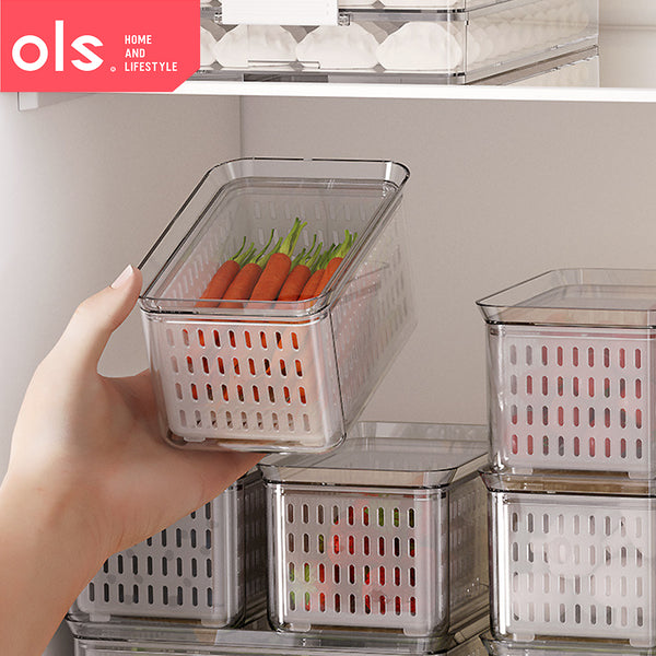 Refrigerator Organizer Drainer Bins Stackable Fridge Food Meat Vegetable Fresh Keeping Storage Box