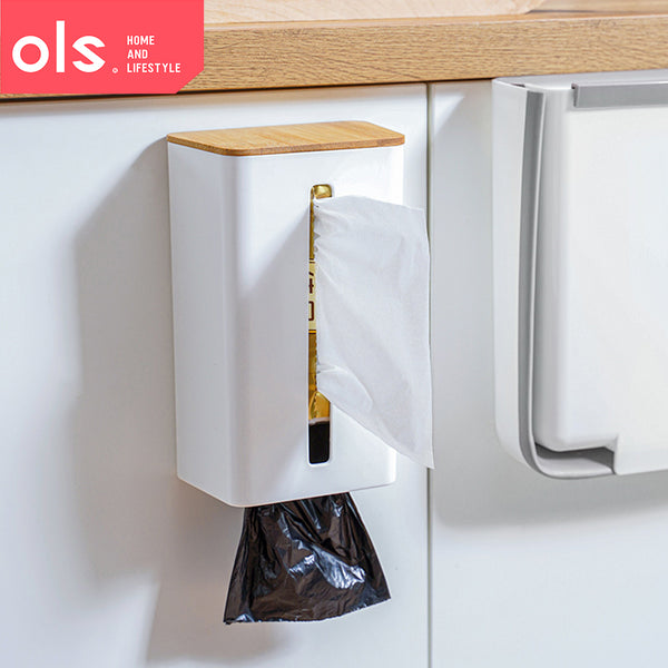 Multi-Function Tissue Box Wall Mounted Napkin Paper Boxes Tissue Holder Garbage Bag Dispenser