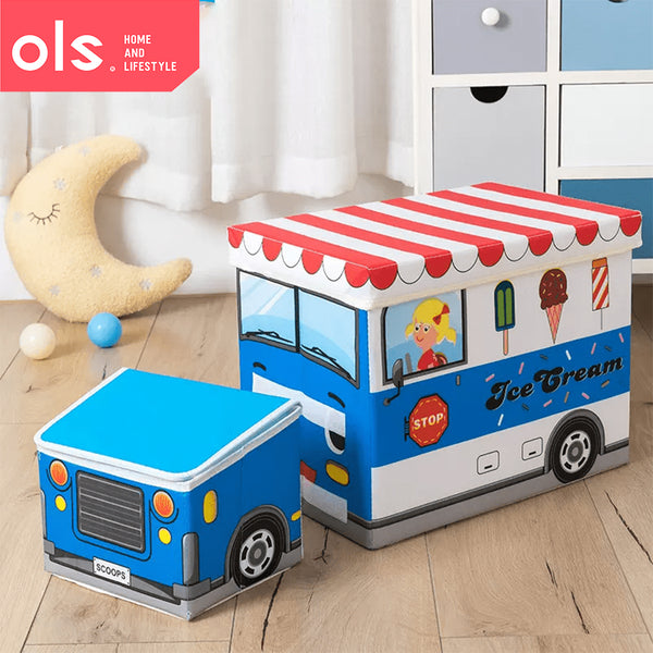 OLS Storage Box Kids Stool Ottoman Foldable Storage Box Storage Car Children Kids