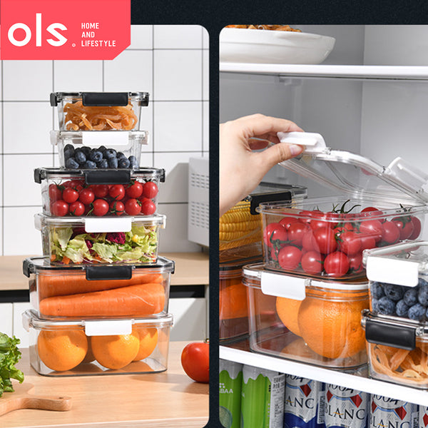 Transparent Food Keeper Airtight Refrigerator Vegetable Fruit Storage PET Plastic Organizer
