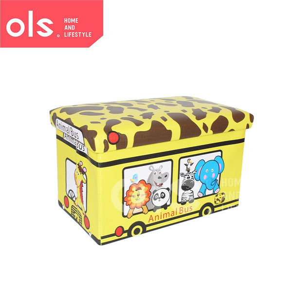 Foldable Bus Ottoman Kids Leather Storage Stool Box Toy Organizer