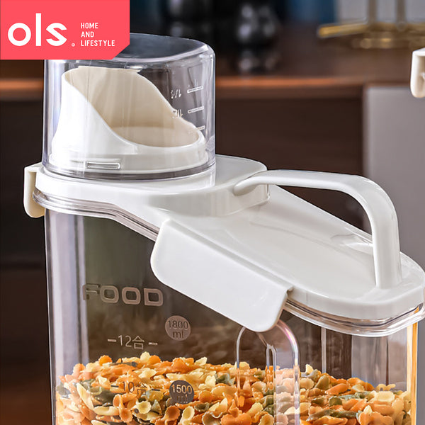 OLS Grain Rice Container Dried Food Cereal Flour Storage Dispenser Moist-proof Airtight w/ scale storage