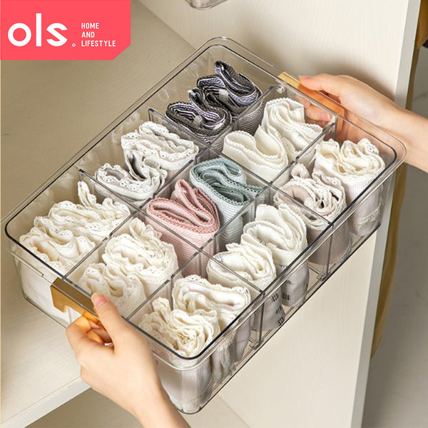 Underwear Wardrobe Clothes Storage with Divider Transparent Socks Necktie Organizer no Lid