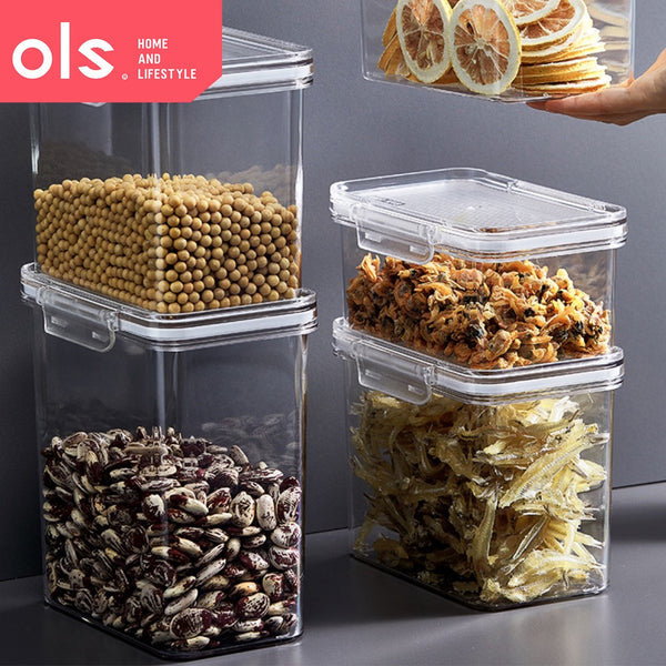 OLS Dry Food Flour Container Airtight Cookies Pasta Candy Canister Transparent Jar PET Plastic