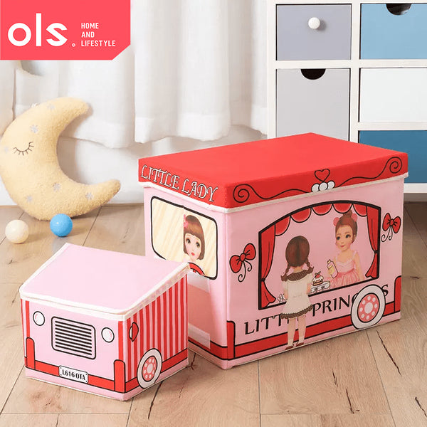 OLS Storage Box Kids Stool Ottoman Foldable Storage Box Storage Car Children Kids