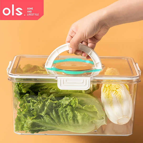 OLS Multi-compartment Refrigerator Storage Food Vegetable Drain Storage Organizer Box with Handle