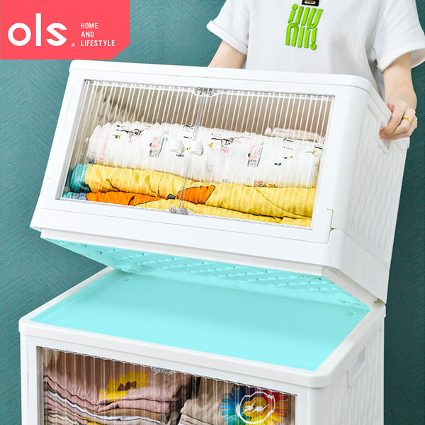 Foldable Household Toy Clothes Storage Double Magnetic Door Transparent Large Storage Box