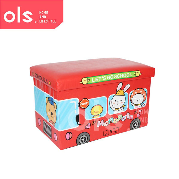 Foldable Bus Ottoman Kids Leather Storage Stool Box Toy Organizer