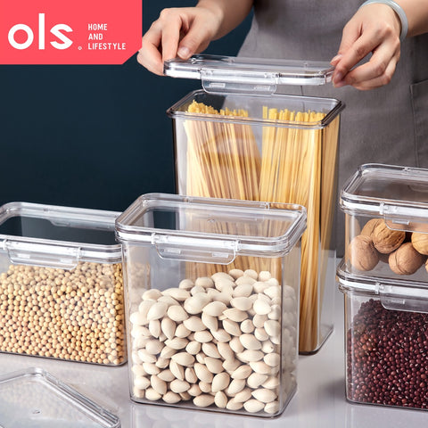 OLS Dry Food Flour Container Airtight Cookies Pasta Candy Canister Transparent Jar PET Plastic