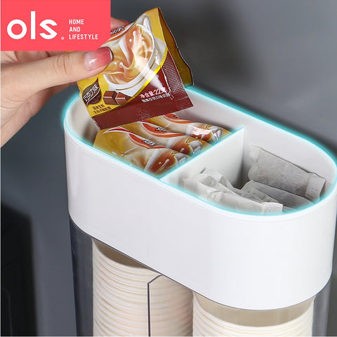 Disposable Cup Holder Dispenser Double Tube Wall Mount with Lid Dust-proof Water Accessories