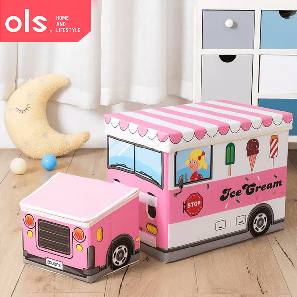 OLS Storage Box Kids Stool Ottoman Foldable Storage Box Storage Car Children Kids