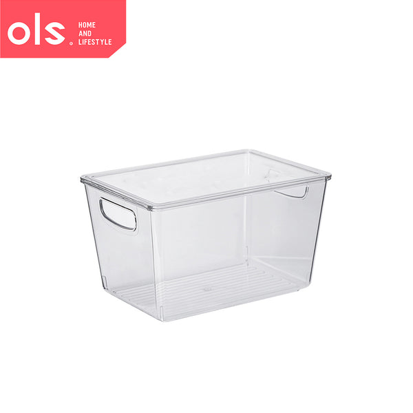 Transparent Cosmetics Organizer Makeup Condiments Food Pantry Bins Container Storage Box Desk Cutout Handle